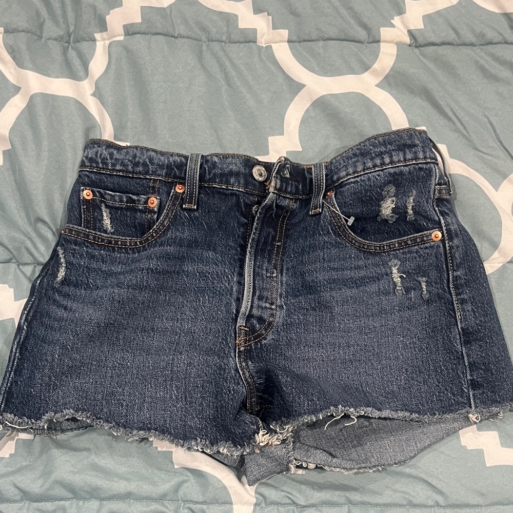 Levi's 501 Dark Blue Distressed Jean Shorts